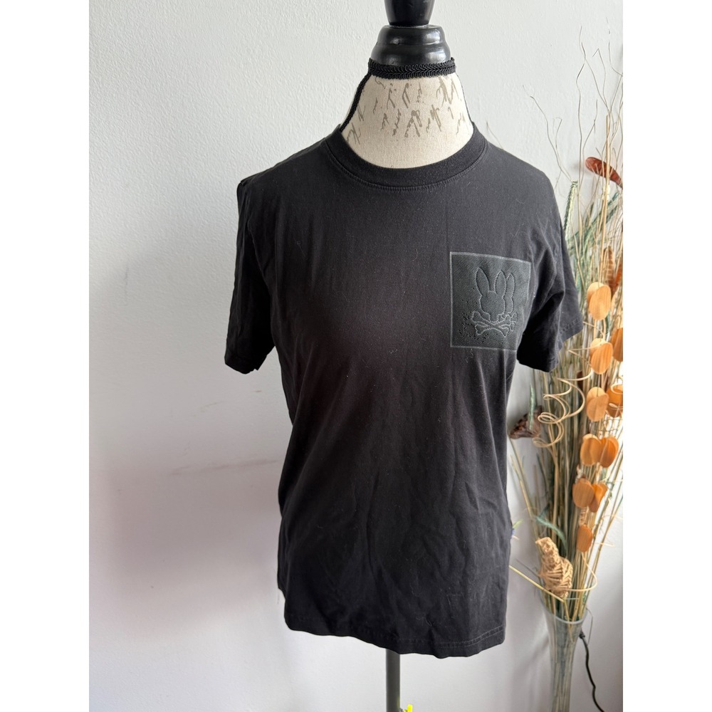 Psycho Bunny Mens Black Pima‎ Cotton Short Sleeve T-Shirt Tonal Logo Size 5